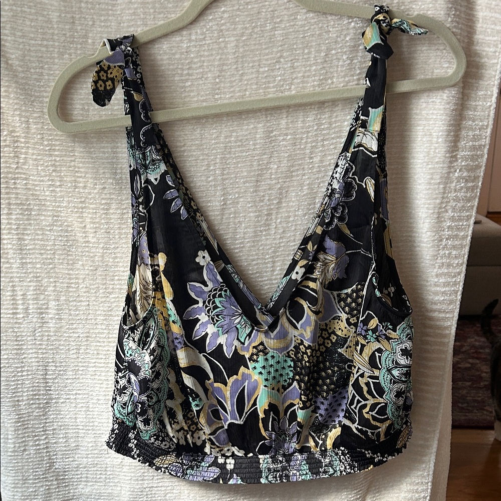 Free People Floral Tank Top - Black and Purple